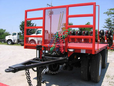 Front of Mynatt 16' Pup Trailer shown with floating tongue.  Air and electrical connections are mounted on springs for convenience.